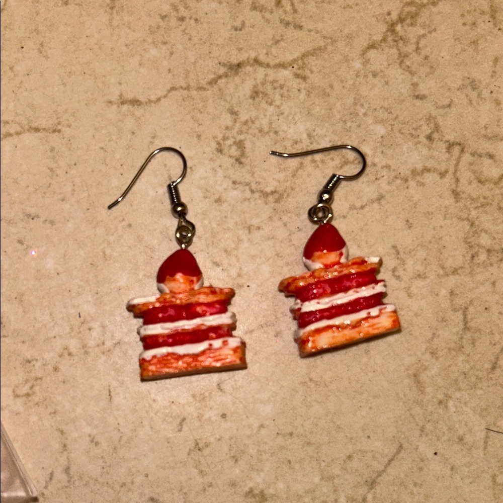 Red and White Cake Slice Earrings
